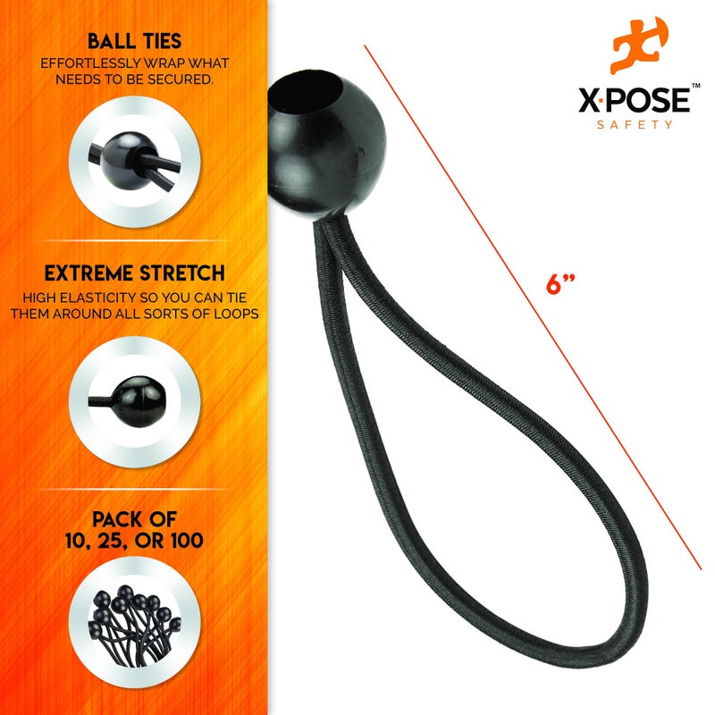 Xpose Safety Bungee Ball Cords 6" 25 Pack Heavy Duty Black Stretch Rope with Ball Ties for Canopies, Tarps, Walls, Cable Organization - Image 2